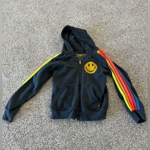 Aviator Nation zip up Charcoal (navy) Smiley hoodie Kids 14 (=Womens XS)